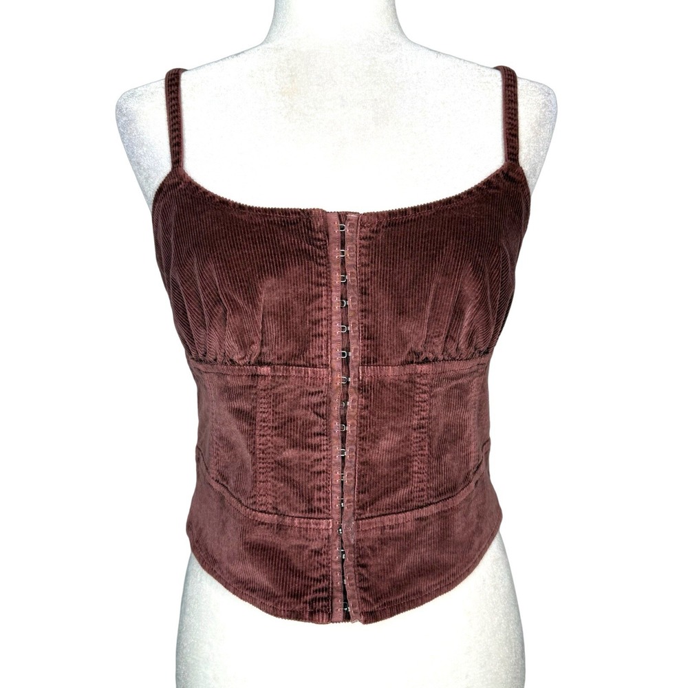 NWT Anthropologie PILCRO Top 6 Corset Style Corduroy Smocked Front Closure